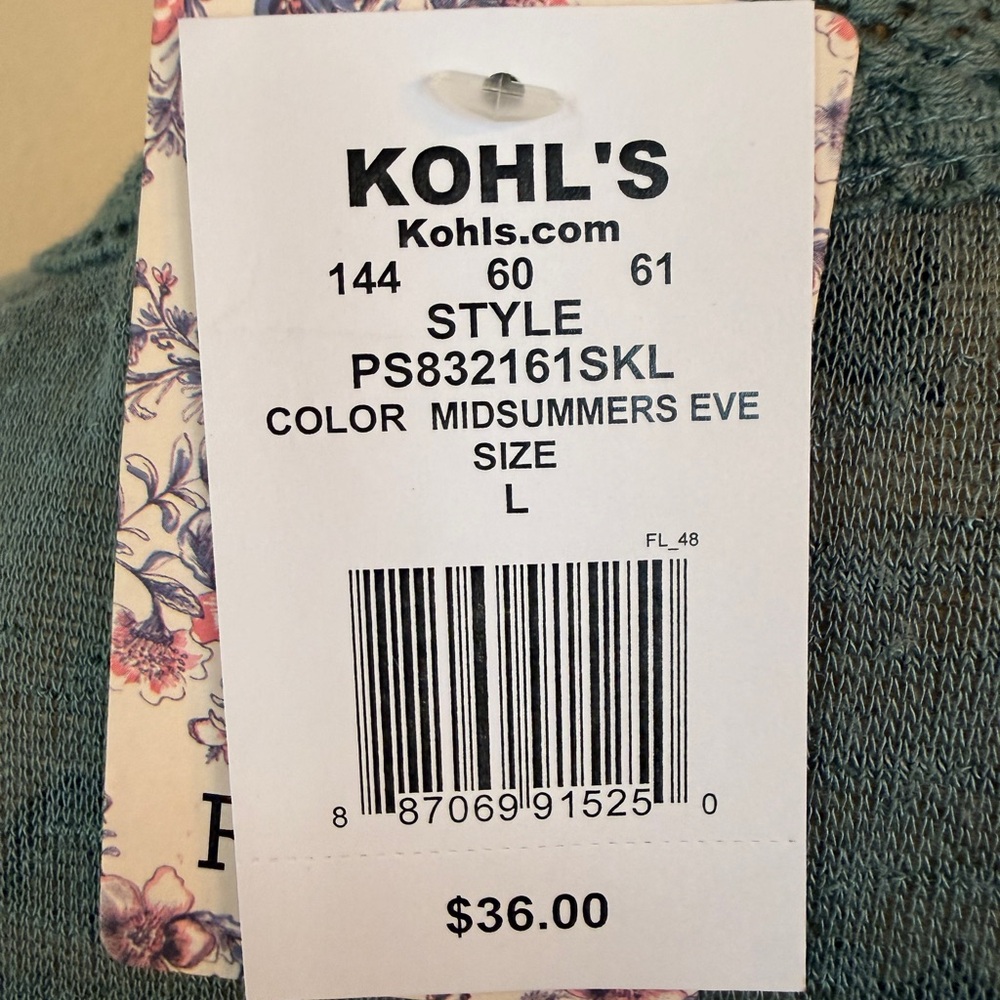 New Pink Republic Sage Green Open-Front Cardigan with Crotched Trim - Picture 9 of 13